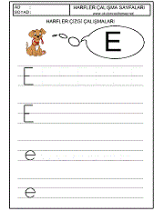 okul öncesi harfler çizgi çalışmaları e harfi